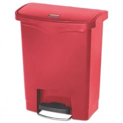 Rubbermaid Commercial 1883564 Slim Jim Resin Step-On Container, Front Step Style, 8 Gal, Red