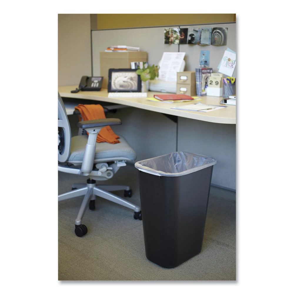 Rubbermaid Commercial FG295700BLA 10.25 Gal. Deskside Rectangular Plastic Wastebasket - Black 6 Rubbermaid Commercial FG295700BLA 10.25 Gal. Deskside Rectangular Plastic Wastebasket - Black - Image 4