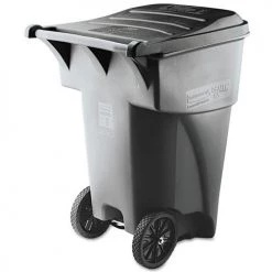 Rubbermaid Commercial FG9W2200GRAY Brute Heavy-Duty 95 Gallon Square Rollout Waste Container - Gray