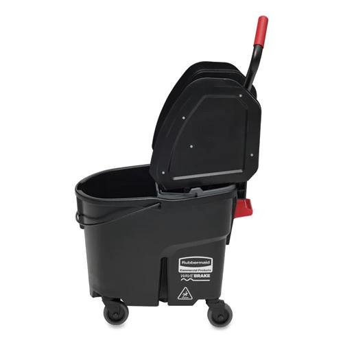 Rubbermaid Commercial 1863898 WaveBrake 2.0 35 Qt. Bucket/Wringer Mop Bucket Cart - Black 4 Rubbermaid Commercial 1863898 WaveBrake 2.0 35 Qt. Bucket/Wringer Mop Bucket Cart - Black - Image 2
