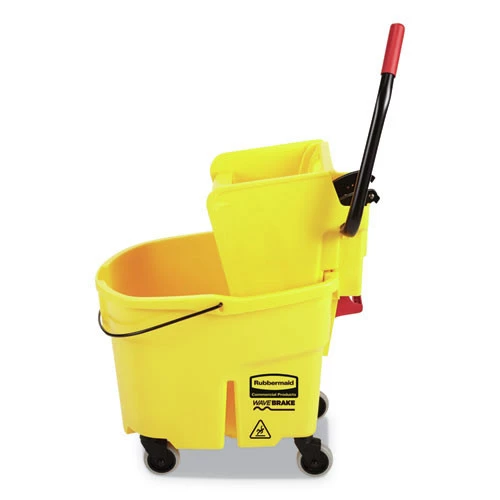 Rubbermaid Commercial FG758088YEL WaveBrake 2.0 35 Quart Plastic Side-Press Bucket/Wringer Combo - Yellow 4 Rubbermaid Commercial FG758088YEL WaveBrake 2.0 35 Quart Plastic Side-Press Bucket/Wringer Combo - Yellow - Image 2