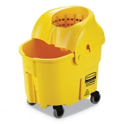 Rubbermaid Commercial FG759088YEL WaveBrake 2.0 35 Quart Plastic Down-Press Bucket/Wringer Combo - Yellow