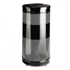 Rubbermaid Commercial FGS3ETBKPL Classics 25 Gallon Perforated Steel Open Top Receptacle - Gloss Black