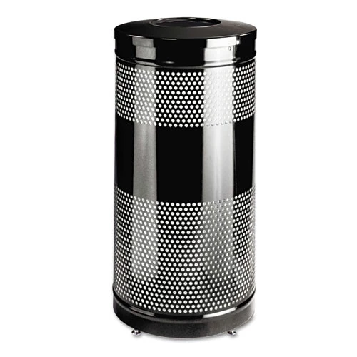 Rubbermaid Commercial FGS3ETBKPL Classics 25 Gallon Perforated Steel Open Top Receptacle - Gloss Black 3 Rubbermaid Commercial FGS3ETBKPL Classics 25 Gallon Perforated Steel Open Top Receptacle - Gloss Black