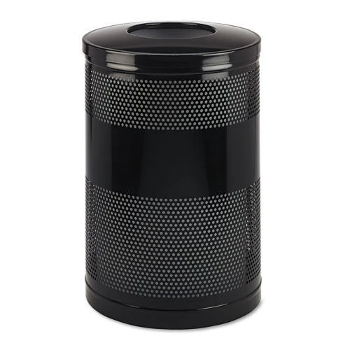 Rubbermaid Commercial FGS55ETBKPL 51 Gal. Classics Perforated Round Open Top Steel Receptacle - Black 3 Rubbermaid Commercial FGS55ETBKPL 51 Gal. Classics Perforated Round Open Top Steel Receptacle - Black