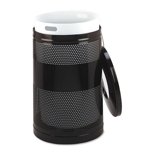 Rubbermaid Commercial FGS55ETBKPL 51 Gal. Classics Perforated Round Open Top Steel Receptacle - Black 4 Rubbermaid Commercial FGS55ETBKPL 51 Gal. Classics Perforated Round Open Top Steel Receptacle - Black - Image 2