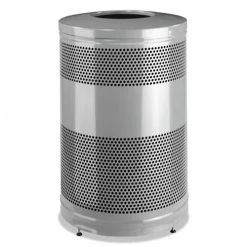 Rubbermaid Commercial FGS55ETSMPLBK Classics 51 Gallon Perforated Steel Open Top Receptacle - Stardust Silver Metallic
