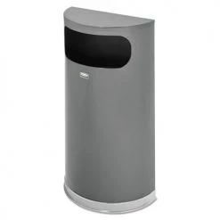 Rubbermaid Commercial FGSO820PLANT 9 Gallon Half Round Flat Top Waste Receptacle With Chrome Trim - Anthracite Metallic